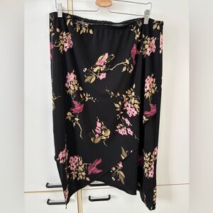 Asymmetrical Women 1X Floral Black Skirt Y2K Vintage Fairy Flowy Romantic Birds